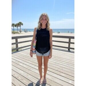 Love Mesh Sleeveless Tank Top Black Crew Neck Women's Size M Activewear